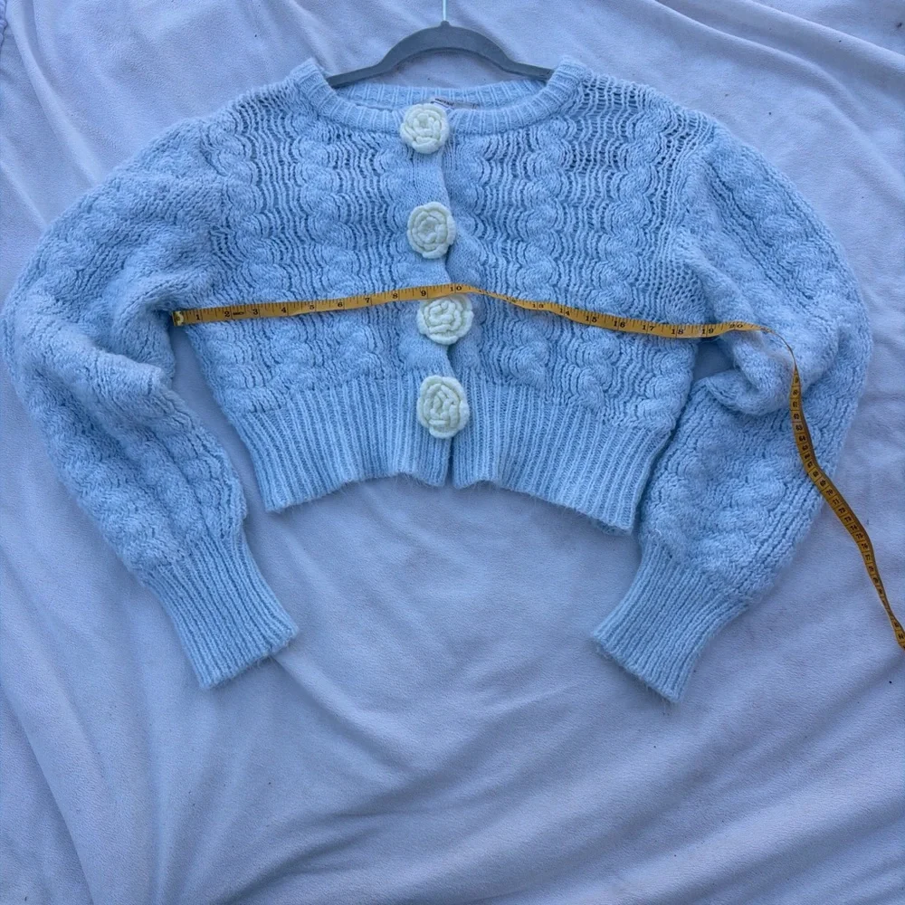 Kimchi Blue Sky Blue Cardigan with Cream Floral Details - Picture 5 of 7